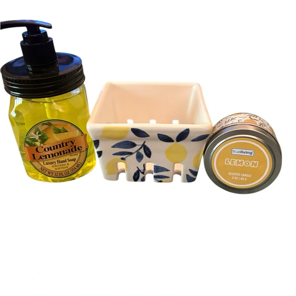 Porcelain Berry Basket with Lemon Handwash and Lemon Candle. - Picture 6 of 10